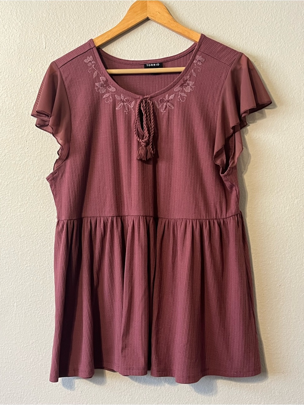 Dusty Rose Torrid Boho Blouse Sheer Flutter Sleeve Size 1X